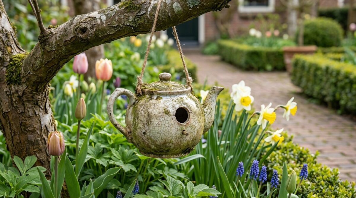 ontdek hoe je een oude theepot omzet in een functioneel nestkastje voor tuinvogels met eenvoudige stappen en minimale kosten
